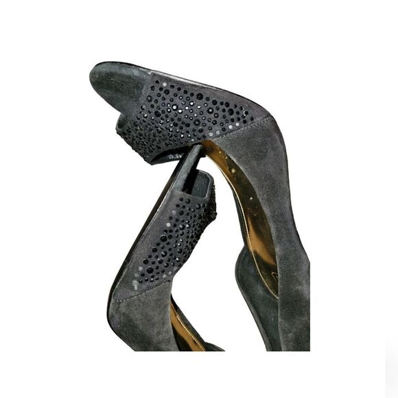 Coach Women’s Black Suede Heels Stilettos Peep Toe Black Rhinestones Sparkle 10 - Picture 12 of 12